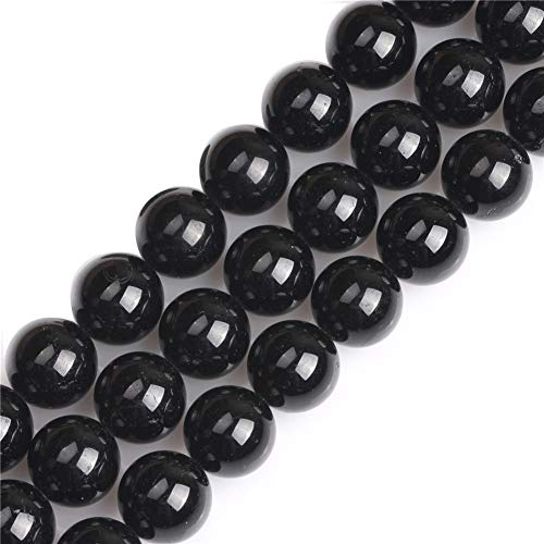 GEM-Inside Natural 14mm Black Tourmaline Round Gemstone Semi Precious Loose Beads for Jewellery Making 15''
