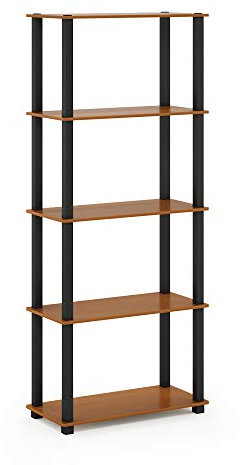 Furinno Turn-S-Tube Espositore multiuso a 5 livelli con tubi quadrati, Ciliegio chiaro/Nero