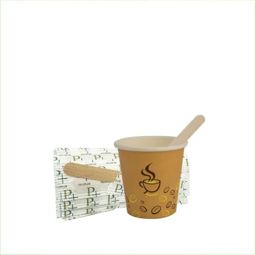 Palucart 500 bicchieri di carta da caffè 75 ml colore avana biodegradabili carta di cartone per bevande calde cappuccino caffè + 500 pastiglie in legno di betulla