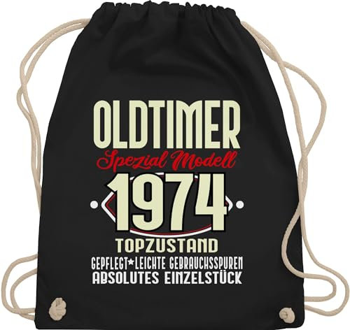 Turnbeutel Rucksack - 50. Geburtstag - Oldtimer Spezial Modell 1975 Fünfzigster - Unisize - Schwarz - geschenke für damen ab 50 50.geburtstag 1973 juterucksäcke zum 50er 1972 beutelrucksäcke