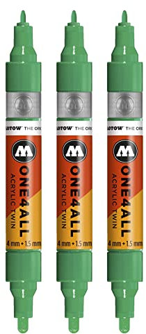 Molotow One4All Acrylic Twin Marker (Strichstärke 1.5 mm und 4 mm, hochdeckend und permanent) 3 Stück Farbe 235 türkis