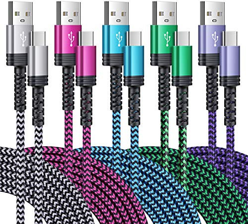 Type C Charging Cable,SIXSIM 5Pack 6FT Braided USB A to USB C Fast Charger Cable Android Phone Charger Cord for Samsung Galaxy S24 A55 A35 A15 A14 A13 5G S23 S22 Ultra S22 S21 FE S20,iPhone 15/Pro Max