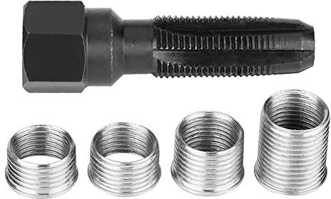 EVGATSAUTO 5Pcs Carbon Steel Spark Plug Gewindebohrwerkzeuge mit Einsätzen für die Reparatur von 14-mm-Zündkerzen