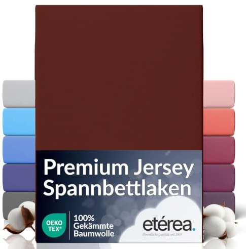 etérea Jersey Spannbettlaken Premium 180x200-200x200 cm Bordeaux | 160 g/m² gekämmte Baumwolle Spannbetttuch · Rundumgummizug · bügelfrei & farbecht · OEKO-TEX Made in Green