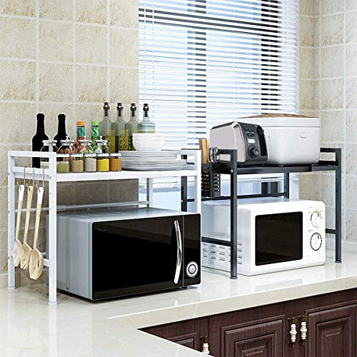 Luchs –Mikrowellen Ständer/Regal, Mikrowellenhalterung, Mikrowellenständer, Mikrowellen Ständer/Organizer mit 3 Haken, Microwave Holder/Mikrowellenregal grössenverstellbar (Weiss, Gora)