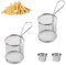 DECARETA 2 cestas para freír, mini cestas para freír redondas, cestas para freír de acero inoxidable y 2 rejillas para salsas fritas, portavasos para freidoras