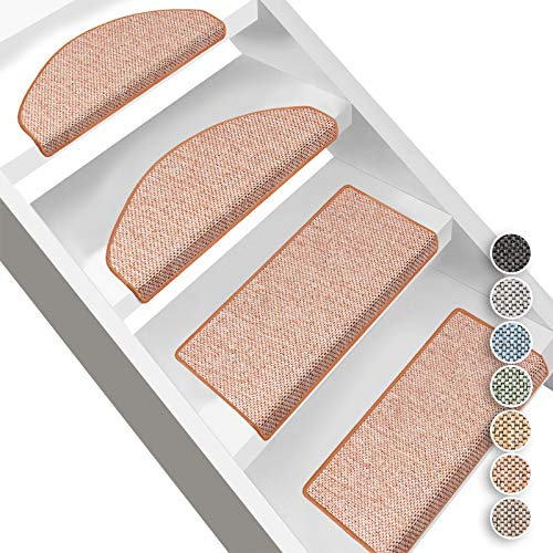 Floordirekt Stufenmatten Sabang | Halbrund oder Eckig | Sisaloptik | Treppenmatten in 7 Farben | Strapazierfähig & langlebig | Stufenteppich für Innen (Terra, Halbrund 65 x 23,5 cm)