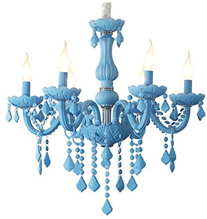 Braiton con Paralume Lampadario Colorato Cristallo 6 Luci Lampadario di Cristallo Candela Candelabri Forma Soggiorno Sospensione Illuminazione A Sospensione,Blue 1