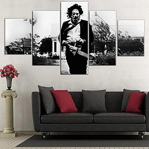 Wondbeau Poster & Kunstdrucke 5 Stück Leinwanddas Kettensägen-Massaker 150×80Cm Mit Rahmen 5 Panel Kunstdrucke Wandbild Malerei Modulare Wohnkultur Bürodekoration