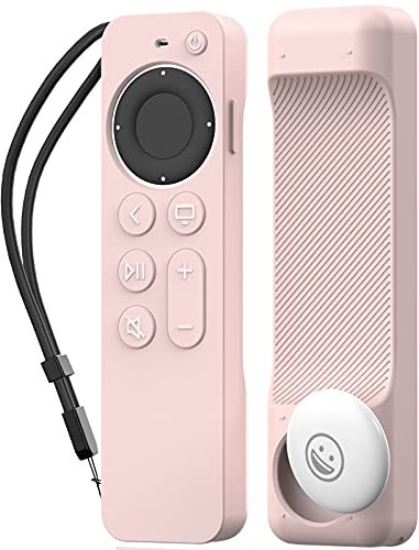 AHASTYLE Fernbedienung Hülle für Apple TV Siri Remote Control 4K 2021 Mit AirTag Halter, Voller Schutz Silikone Case für Apple TV 4K 2021 und AirTag (Rosa)