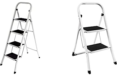 Home Vida 4-Step Steel Portable Folding Heavy Duty Ladder - Multi-Colour & 2-Step Steel Portable Folding Heavy Duty Ladder - Multi-Colour