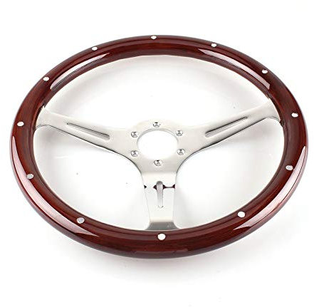 SFUO Klassische Mahagoni-Holz-Getreide-Braun-Trimm-Rennsteuerungsrad mit Rivet 15inch 38 cm Universal-Auto-Sport-Lenkrad