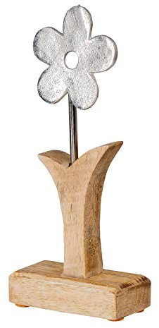 levandeo Aufsteller Blume H24cm Mango Metall Holz Braun Silber Tischdeko Frühling Deko Figur Wohndeko