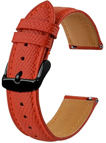 BISONSTRAP Uhrenarmbänder mit Schnellverschluss,Textur Leder Uhrenarmband für Herren und Damen,20mm,Rot,Schwarze Schnalle