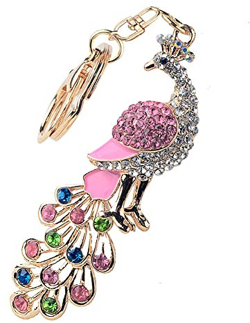 iSpchen Autoschlüsselanhänger Bling Strass Kristall Pfau Schlüsselanhänger Personalisiert Schlüsselbund Schlüsselring Tasche Anhänger Damen Charm Anhänger Taschen Ornament für Geburtstag Muttertag