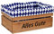 HW HOLZKISTEN-WELT Holzkiste Braun mit Aufdruck Alles Gute mit Stoffeinlage Blau Weiß - Stiege Steige Geschenkverpackung Präsentkorb Geschenk