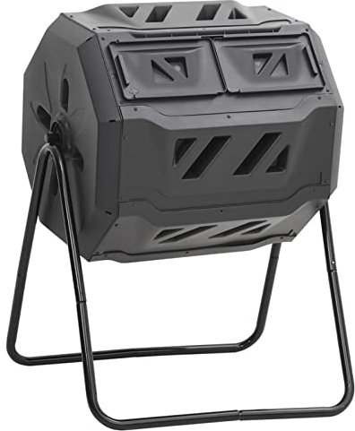 Gecheer Gartenkomposter Thermokomposter Komposter Abfall-Konverter Schnellkomposter Kompostierer Kompostbehälter Kompost Compost 360 Grad drehbar,Mit 2 getrennten Kammern, Schwarz 73x64x95 cm 160 L