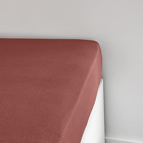 TODAY Essential - Drap Housse 90X190 cm 1 Personne Jersey 100% Coton Uni, Terracotta