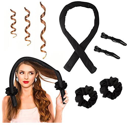AYNKH Heatless Curls Band zum Schlafen Satin Heatless Curling Set Schwarz Über Nacht Haarwickler Ohne Hitze DIY Styling Werkzeuge Rollen Welle Für Langes Haar
