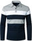 HOOD CREW Men's Color-Block Long Sleeve Casual Polo Shirt Striped Golf Tops Navy