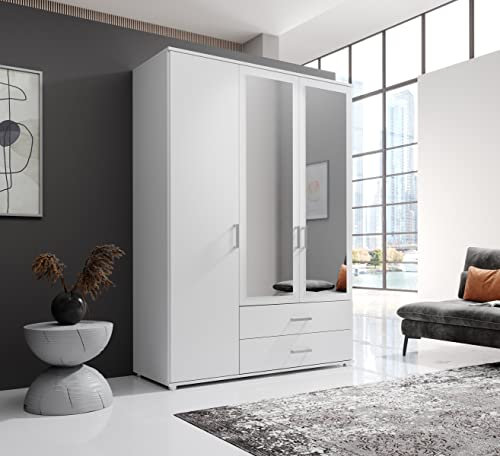 möbelando Kleiderschrank Ivar in Weiß mit 2 Schubladen und 3 Türen. Abmessungen (BxHxT) 125x190x51 cm