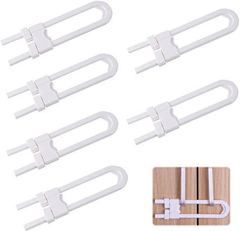 MUNSKT 6 x U-förmige Schrankschlösser, zum Öffnen und Schließen für Küche, Badezimmer, Schränke, Schubladen, Griff ohne Bohren oder Klebstoff, ideal für Kindersicherheit, Babyschutz