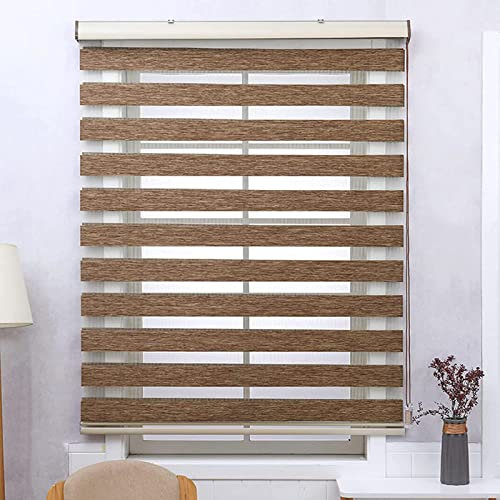 KGUDYS Zebra Roller Blinds, Brown Dual Layer Window Drapes, Day and Night Zebra Shades, Horizontal Mini Blinds Shades, Light Filtering, For Interior Doors and Windows,WxH-70x120cm/27.6x47.2in