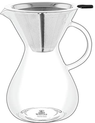 Wilmax | Teezubereiter & Kaffeebereiter mit Dauerfilter 500 ml | Glaskanne für Teeblumen | Kaffeebrüher für perfekten Filterkaffee | Glas Kaffeekanne mit | Filter aus Edelstahl