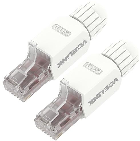 VCELINK Connecteur RJ45 Sans Outil Cat6 Cat5e, Prise RJ45 blindé Plaqué Or, Fiche Male Facile, Connecteur Réseau LSA UTP Modulaire Compatible avec Câble LAN 23-26 AWG 1Gbps Lot de 2