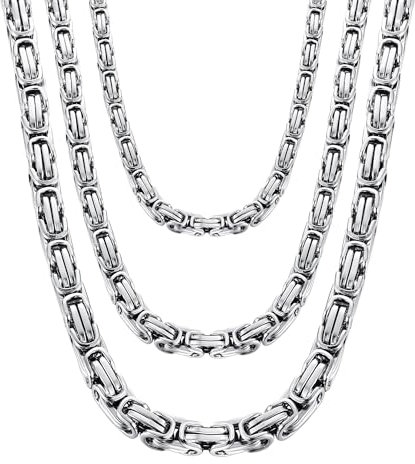CASSIECA 3 Stück Kette Herren Königskette Silber Herren Edelstahl 4mm 6mm 8mm Breite Halskette Set Dicke Schwere Kette für Herren Länge 46cm
