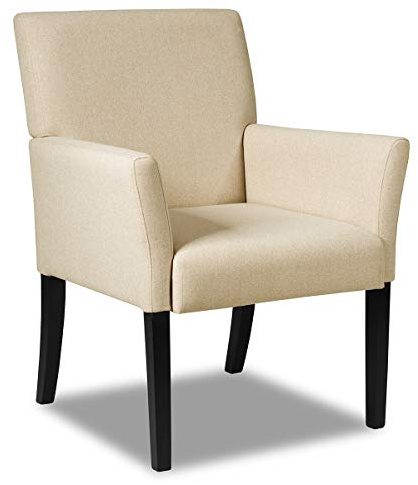 COSTWAY Modern Accent Chair, Ergonomic Linen Fabric Upholstered Lounge Comfy Armchair, Rubber Wood Legs Single Sofa Occasional Guest Chair for Living Reception Room Office (Beige)