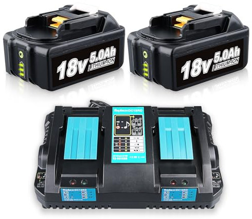 PDstation Ersatzakku für Makita BL1860B 5.0Ah + 14,4V-18V 3.5A DC18RD Ladegerät für Makita Akku 18V BL1860B BL1860 BL1850B BL1850 BL1840 BL1830 BL1815… (5.5ah+Ladegerät)