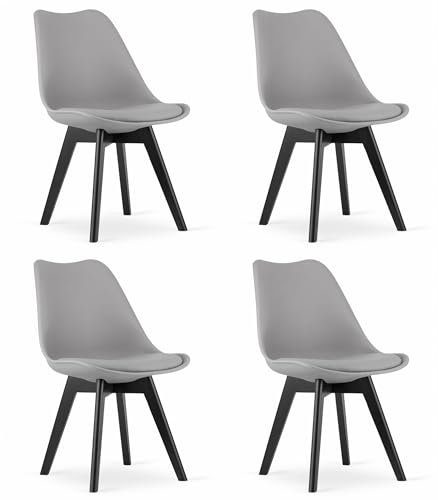 NMK HOME Esszimmerstühle 4er Set - Samt Stühle Esszimmer - Küchenstühle mit Sitzpolsterung und Natürlichen Holzbeinen - Grau Kunststoff Stühle mit Holzgestell