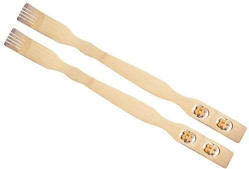 Chinchilla 2er Set Rückenkratzer mit Massagerollen Doppelte Entspannung & Wohlbefinden für Ihren Rücken 100% natürlicher Bambus Leicht 46 cm Länge