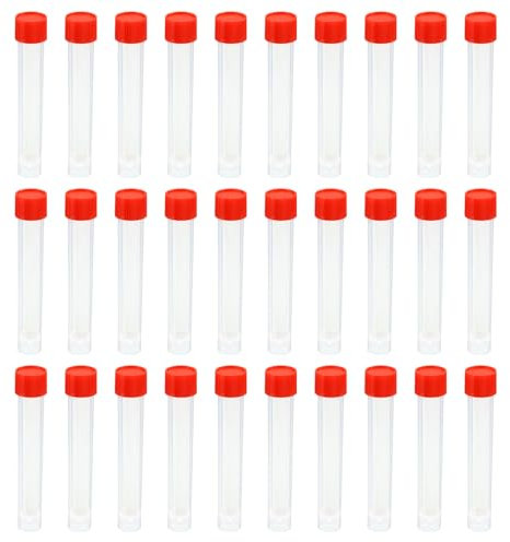 PATIKIL 10mL Plastik Reagenzgläser 30 Pack Gefrorene Behälter Lagerung Rot Schraube Kappe für Labor Wissenschaft Klar