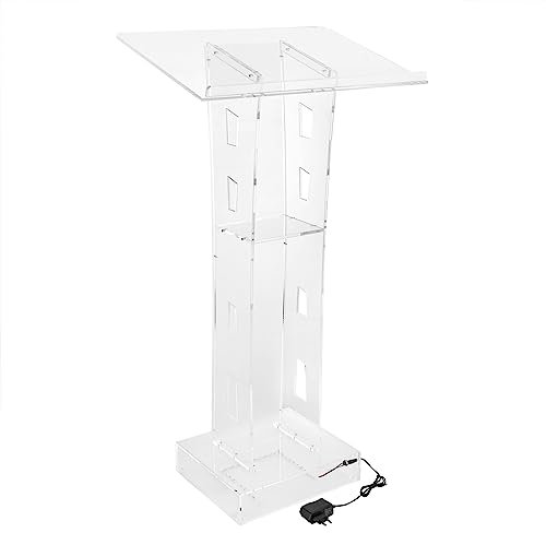 DeeDuud Acryl-Podiumständer, Acryl Rednerpult mit Blau LED 110 cm klare Präsentationspodien für Kirchen Schulen Botschaften Hotels Konferenzen