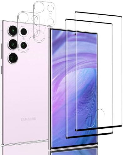Protector Pantalla Samsung Galaxy S23 Ultra Cristal Templado, Anti-rasguños Templado película Protectora, Sin Burbujas, Dureza 9H, Sensible al Tacto, Ultra HD, Caso Amistoso, 2 + 2 Piezas