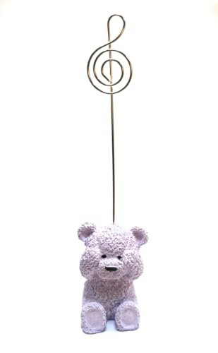 Memo/Kartenhalter in Bärchenform aus Beton (Notenschlüssel, Violett)