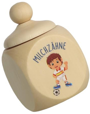 Spruchreif | Milchzahndose aus Holz mit UV-Druck im Fußballer-Motiv – Zahndose für Milchzähne | Kleines Geschenk von der Zahnfee für Fußballfans