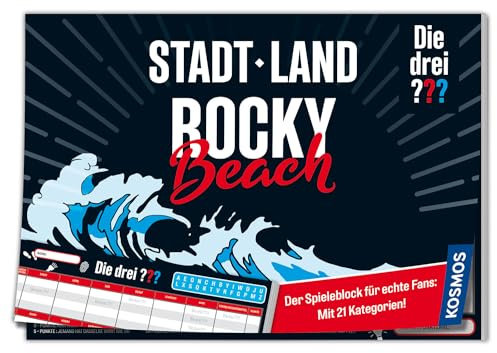 Die drei ??? Stadt Land Rocky Beach von Kosmos 684600, Spielblock Fragezeichen, Stadt Land Fluss, tolles Geschenk für Mädchen und Jungen ab 8 Jahre