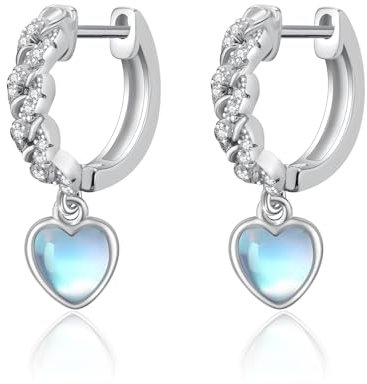 Mondstein Herz Ohrringe 925 Sterling Silber Creolen für Damen - Schmuck Geschenke Für Mädchen