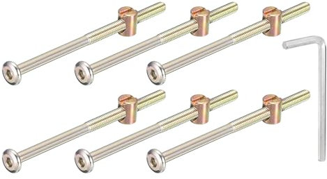 sourcing map 10Pcs Hex Socket Head Screws Bolts Barrel Nuts, M6 x 100mm Socket Furniture Bed Bolt Barrel Nuts with Wrench for Chairs Cots, Bronze Color