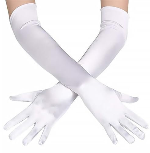 BFUZXY 1 Paar Lange Weiße Handschuhe Lang Handschuhe Damen Elegant Seidenhandschuhe Satin Classic Abendhandschuhe Stoff für Halloweenkarneval Party Ball Opera Abschlussfeiern Hochzeiten (Weiße)