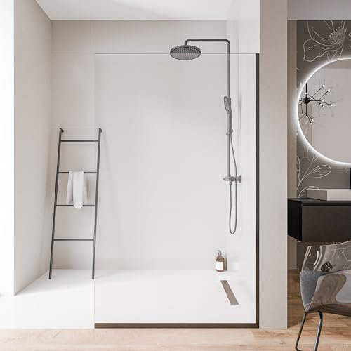 BERNSTEIN - Paroi de douche italienne 70x200cm, verre NANO 10mm, profilé mural + sol noir mat - EX102