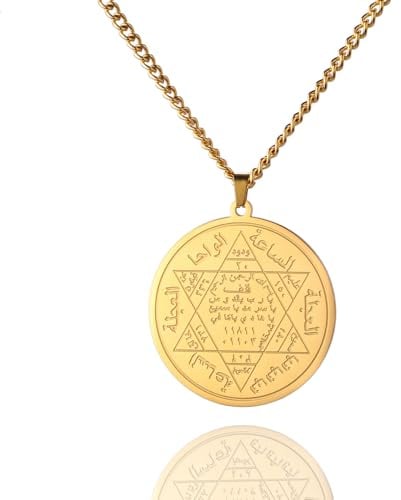 EUEAVAN Schlüssel von Salomon Halskette Siegel von Salomon Anhänger Talisman des Schutzes Siegel Kabbalah Okkultistischer Schmuck Islamisches Geschenk Frauen Männer