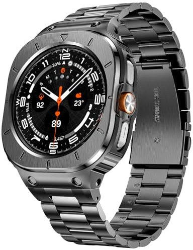 SUPLINK Boîtier en métal avec bracelet compatible avec Samsung Galaxy Watch 5 Pro 45 mm/Watch 6/Watch 5/Galaxy Watch 4 44 mm, en acier inoxydable pour homme, 47mm(Galaxy Watch Ultra), Acier