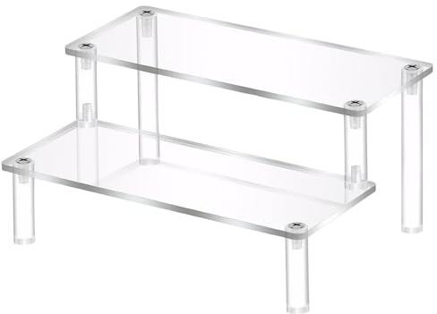 Rakiuty 2 Tier Acryl Display Ständer, Transparente Acryl Display Riser Regal, Tischplatte Organizer, Displayständer für Schrank Vitrine, für Figuren, Schmuck