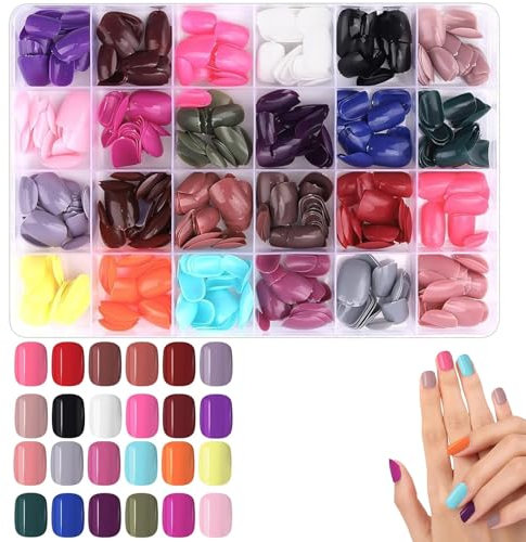 576 pcs Colorful Short False Nails Round Fake Nail Full Cover Artificial Acrylic Nails Tips Press on Nails for Women Girls Short Round False Nails DIY Your Own Nail Art Design, Nail Salon-24 Colors