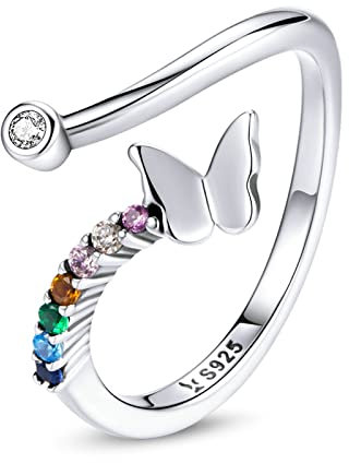 Regenbogen-Schmetterlings-Fingerring, bunter Stein, Verstellbarer offener Ring für Damen-Schmuck