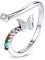 Regenbogen-Schmetterlings-Fingerring, bunter Stein, Verstellbarer offener Ring für Damen-Schmuck